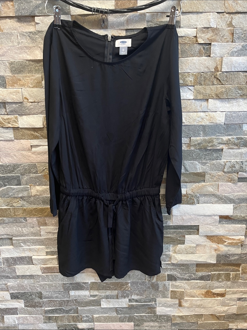 Old Navy Black Long-Sleeve Drawstring Romper